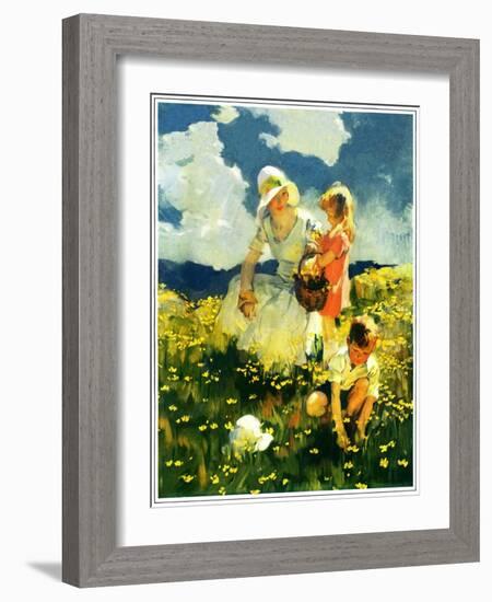 "Family in Field of Buttercups,"June 1, 1929-Haddon Sundblom-Framed Giclee Print