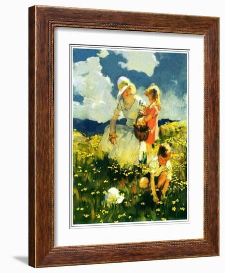 "Family in Field of Buttercups,"June 1, 1929-Haddon Sundblom-Framed Giclee Print