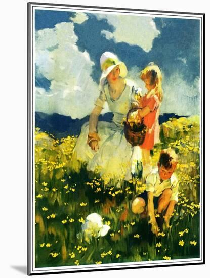 "Family in Field of Buttercups,"June 1, 1929-Haddon Sundblom-Mounted Giclee Print