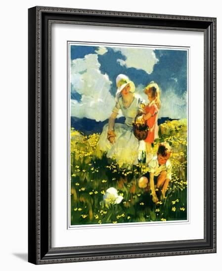 "Family in Field of Buttercups,"June 1, 1929-Haddon Sundblom-Framed Giclee Print