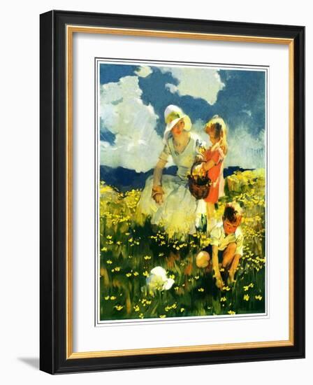 "Family in Field of Buttercups,"June 1, 1929-Haddon Sundblom-Framed Giclee Print