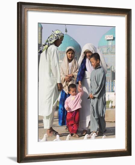 Family Looking at Famous White Pigeons at the Shrine of Hazrat Ali, Mazar-I-Sharif, Afghanistan-Jane Sweeney-Framed Photographic Print