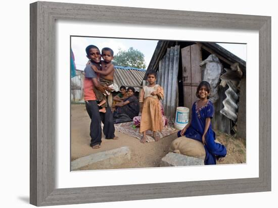 Family of Slum Residents Outside their Home in Rajagopal Nagar, Bangalore, Karnataka, India-null-Framed Giclee Print