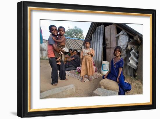 Family of Slum Residents Outside their Home in Rajagopal Nagar, Bangalore, Karnataka, India-null-Framed Giclee Print