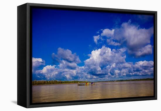 Family on a Canoe, Amazon River, Iquitos, Peru, South America-Laura Grier-Framed Premier Image Canvas