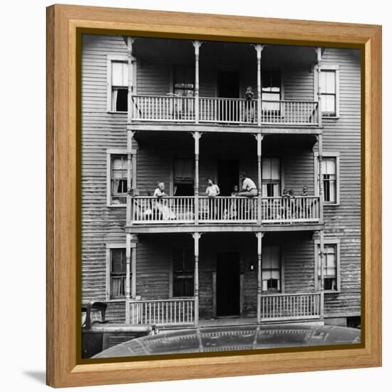 Family on Balcony of Apartment Building-Gordon Parks-Framed Premier Image Canvas
