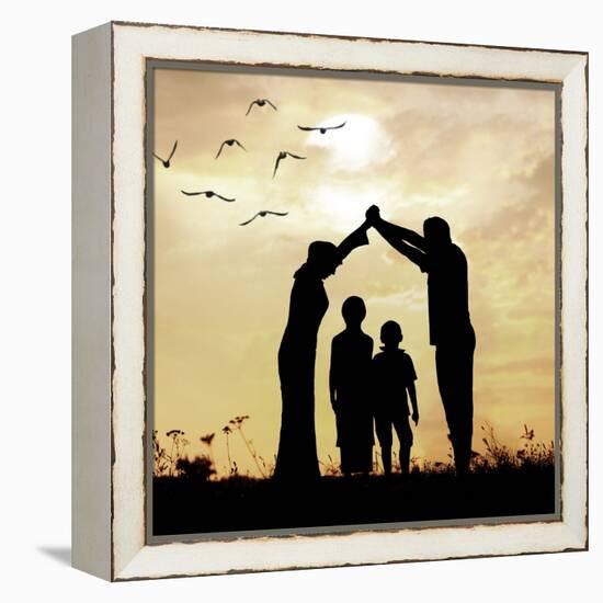 Family Parents and Children, Secure and Protecting Home-zurijeta-Framed Premier Image Canvas