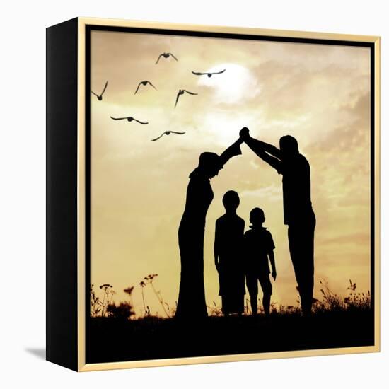 Family Parents and Children, Secure and Protecting Home-zurijeta-Framed Premier Image Canvas
