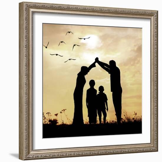 Family Parents and Children, Secure and Protecting Home-zurijeta-Framed Photographic Print