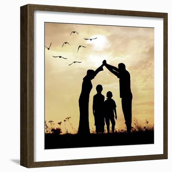 Family Parents and Children, Secure and Protecting Home-zurijeta-Framed Photographic Print