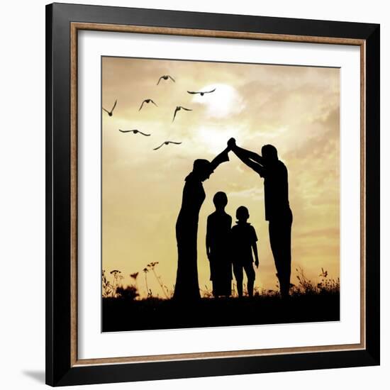 Family Parents and Children, Secure and Protecting Home-zurijeta-Framed Photographic Print