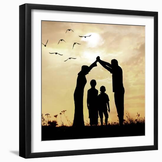 Family Parents and Children, Secure and Protecting Home-zurijeta-Framed Photographic Print