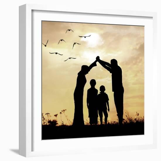 Family Parents and Children, Secure and Protecting Home-zurijeta-Framed Photographic Print