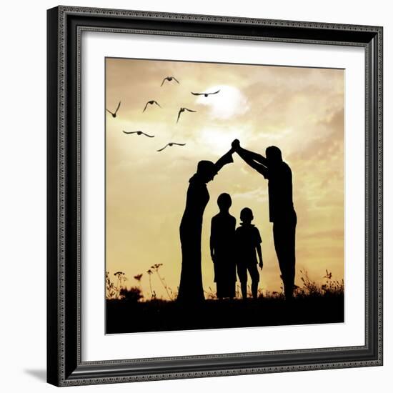 Family Parents and Children, Secure and Protecting Home-zurijeta-Framed Photographic Print