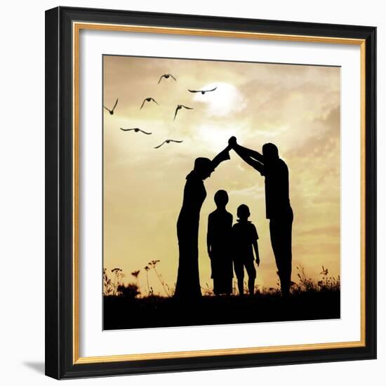 Family Parents and Children, Secure and Protecting Home-zurijeta-Framed Photographic Print