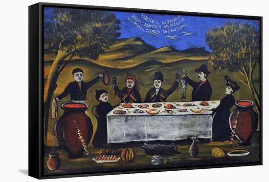 Family Picnic Par Pirosmani, Niko (1862-1918). Oil on Oilcloth, Size : 66X102, , State Georgian Art-Niko Pirosmani-Framed Premier Image Canvas