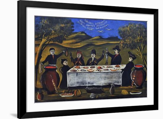 Family Picnic Par Pirosmani, Niko (1862-1918). Oil on Oilcloth, Size : 66X102, , State Georgian Art-Niko Pirosmani-Framed Giclee Print