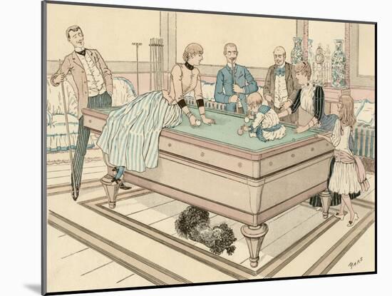 Family Playing a Game of Billiards-null-Mounted Art Print