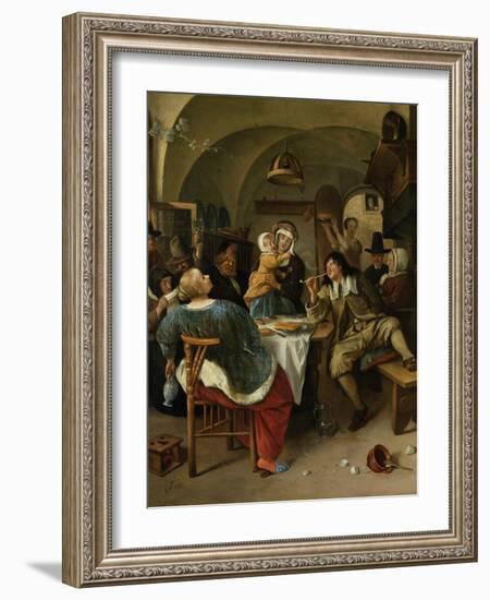 Family Scene, 1660-79-Jan Steen-Framed Art Print