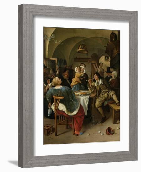 Family Scene, 1660-79-Jan Steen-Framed Art Print