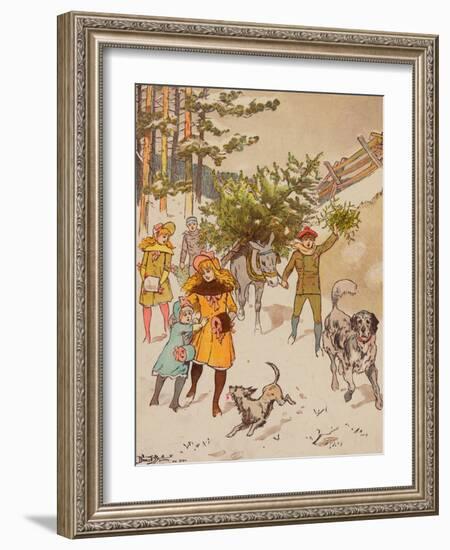 Family Trudging in Snow with Their Christmas Tree-Bettmann-Framed Giclee Print