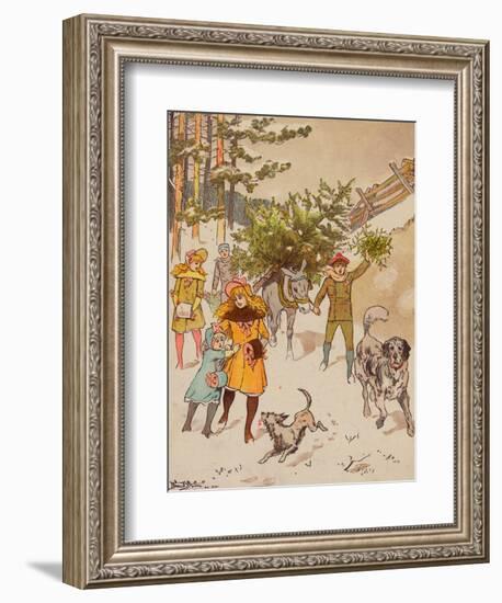 Family Trudging in Snow with Their Christmas Tree-Bettmann-Framed Giclee Print