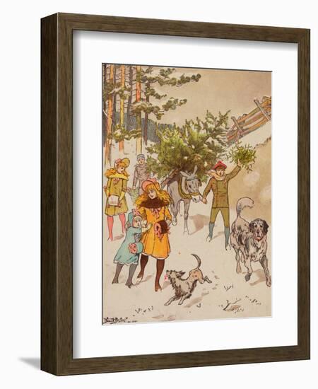 Family Trudging in Snow with Their Christmas Tree-Bettmann-Framed Giclee Print