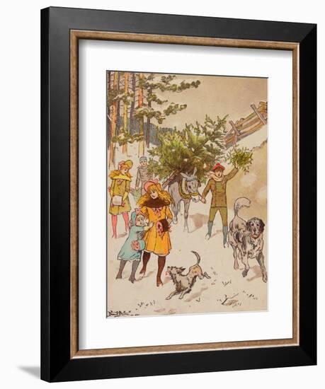 Family Trudging in Snow with Their Christmas Tree-Bettmann-Framed Giclee Print