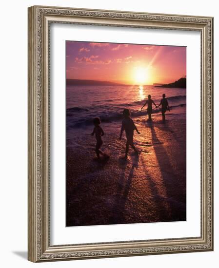 Family Walking on Beach at Dusk, HI-Mark Gibson-Framed Photographic Print