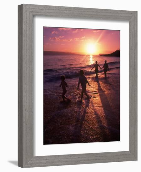 Family Walking on Beach at Dusk, HI-Mark Gibson-Framed Photographic Print