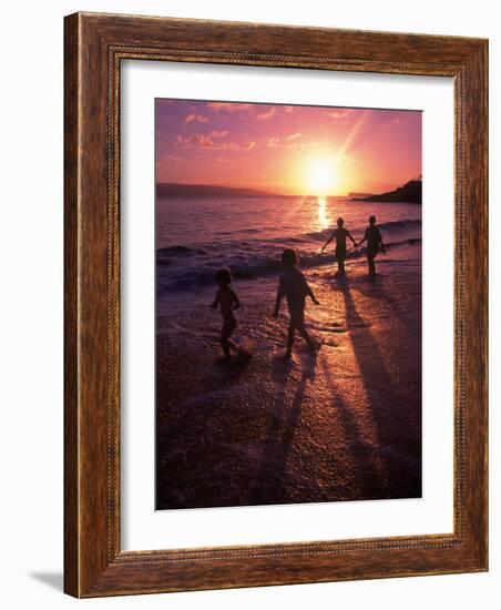 Family Walking on Beach at Dusk, HI-Mark Gibson-Framed Photographic Print