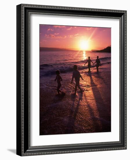 Family Walking on Beach at Dusk, HI-Mark Gibson-Framed Photographic Print