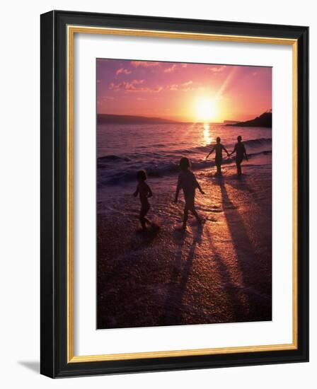 Family Walking on Beach at Dusk, HI-Mark Gibson-Framed Photographic Print