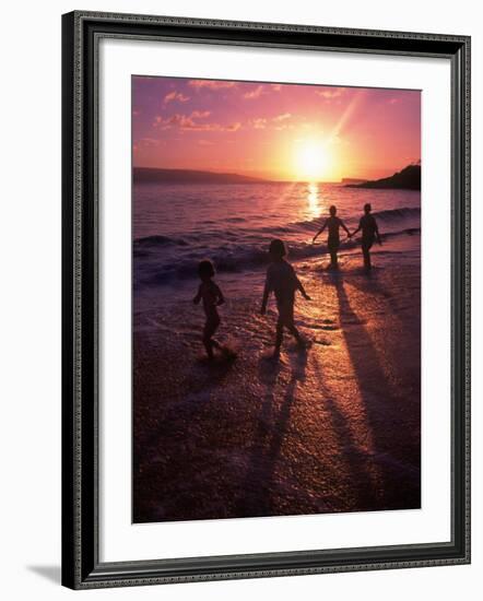 Family Walking on Beach at Dusk, HI-Mark Gibson-Framed Photographic Print