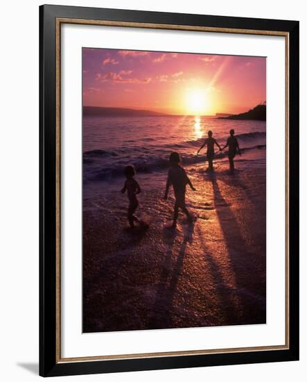 Family Walking on Beach at Dusk, HI-Mark Gibson-Framed Photographic Print