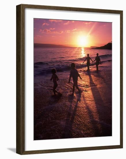 Family Walking on Beach at Dusk, HI-Mark Gibson-Framed Photographic Print