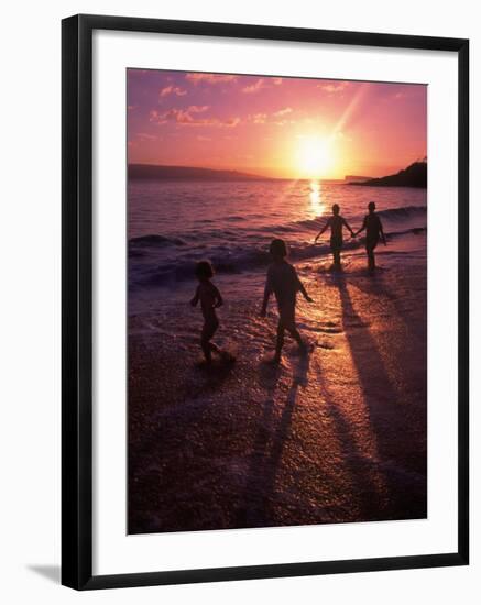 Family Walking on Beach at Dusk, HI-Mark Gibson-Framed Photographic Print