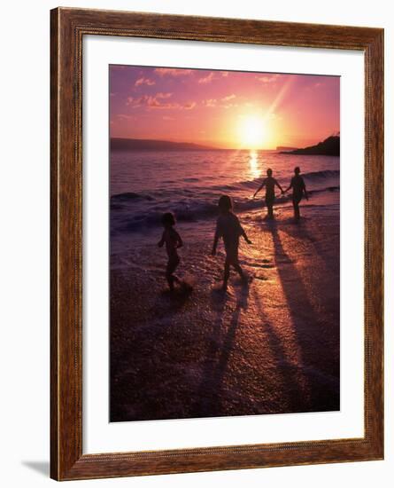 Family Walking on Beach at Dusk, HI-Mark Gibson-Framed Photographic Print