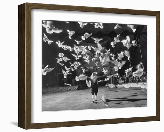 Famous Animal Trainer Vladimir Durov of the Moscow Circus Performing with His Birds-Loomis Dean-Framed Photographic Print