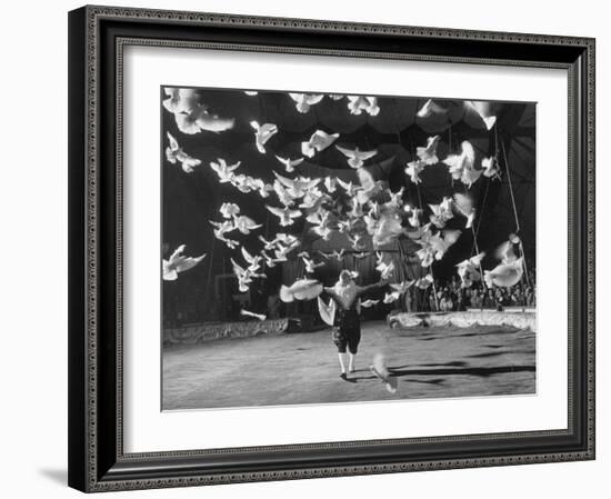 Famous Animal Trainer Vladimir Durov of the Moscow Circus Performing with His Birds-Loomis Dean-Framed Photographic Print