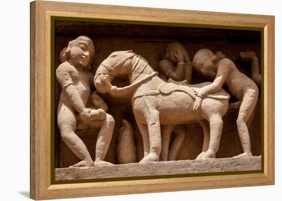 Famous Erotic Stone Carving Bas Relieves, Lakshmana Temple, Khajuraho, India. Unesco World Heritage-f9photos-Framed Premier Image Canvas