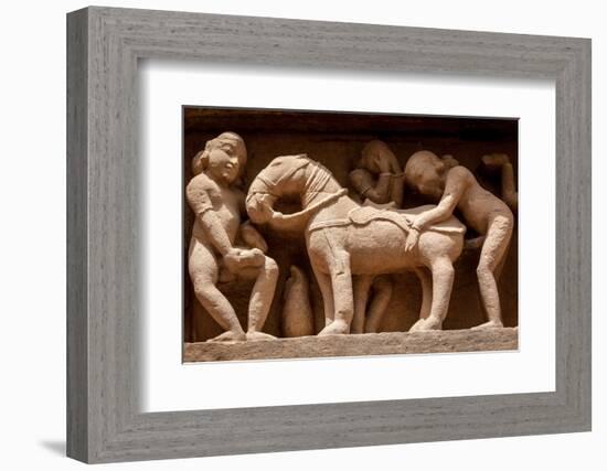 Famous Erotic Stone Carving Bas Relieves, Lakshmana Temple, Khajuraho, India. Unesco World Heritage-f9photos-Framed Photographic Print