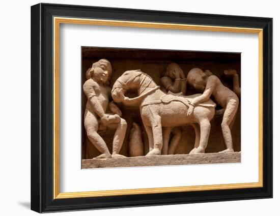 Famous Erotic Stone Carving Bas Relieves, Lakshmana Temple, Khajuraho, India. Unesco World Heritage-f9photos-Framed Photographic Print