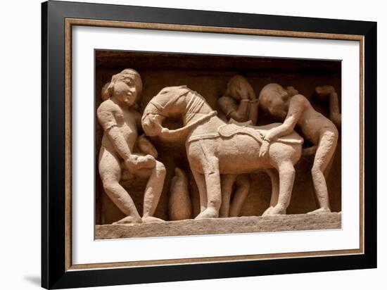 Famous Erotic Stone Carving Bas Relieves, Lakshmana Temple, Khajuraho, India. Unesco World Heritage-f9photos-Framed Photographic Print