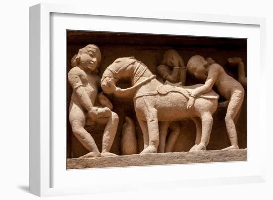 Famous Erotic Stone Carving Bas Relieves, Lakshmana Temple, Khajuraho, India. Unesco World Heritage-f9photos-Framed Photographic Print