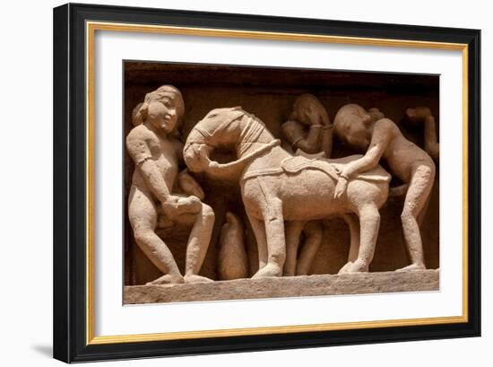 Famous Erotic Stone Carving Bas Relieves, Lakshmana Temple, Khajuraho, India. Unesco World Heritage-f9photos-Framed Photographic Print