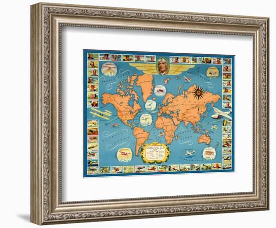 Famous Flights and Air Routes of the World - Charles Lindbergh-Pacifica Island Art-Framed Art Print
