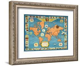 Famous Flights and Air Routes of the World - Charles Lindbergh-Pacifica Island Art-Framed Art Print