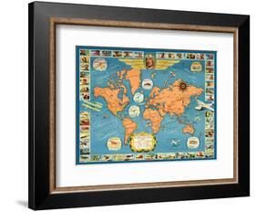 Famous Flights and Air Routes of the World - Charles Lindbergh-Pacifica Island Art-Framed Art Print