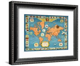Famous Flights and Air Routes of the World - Charles Lindbergh-Pacifica Island Art-Framed Art Print